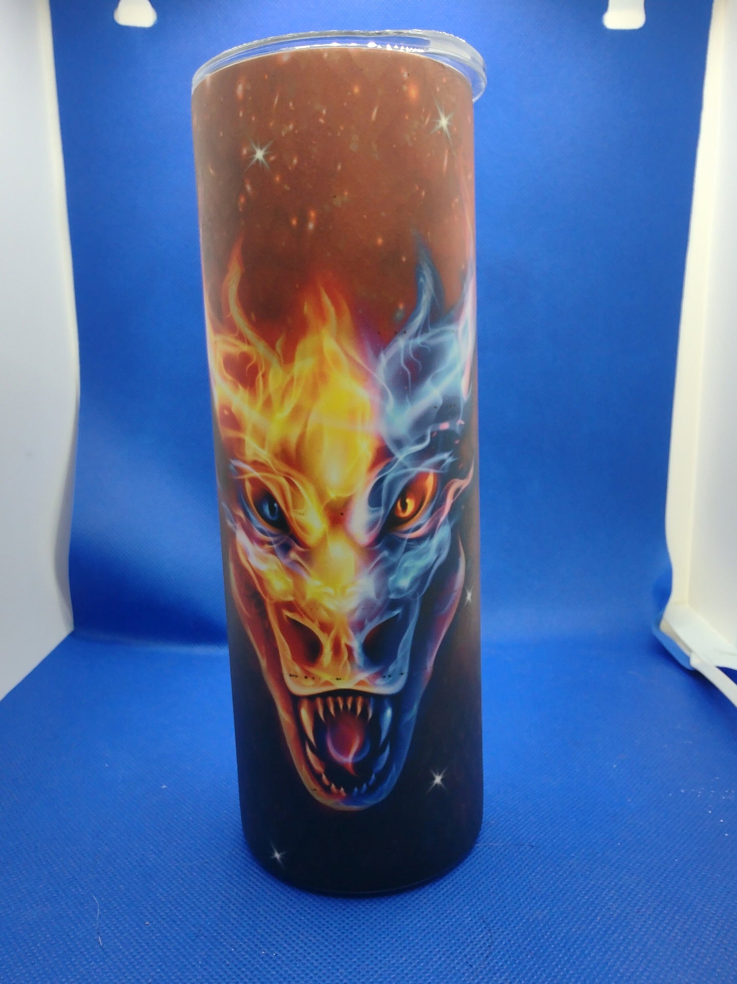 20oz Skinny Tumbler - Fire and Ice Dragon - Glow in the Dark