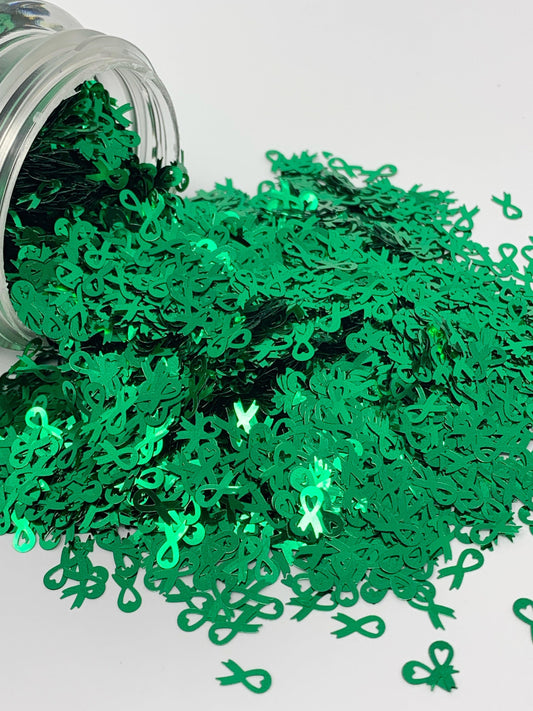 Awareness Ribbon Green - Shape Glitter -  1 oz